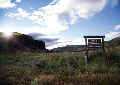 Welcome sign in front of OMSI's Hancock Field Station in Fossil, Oregon.